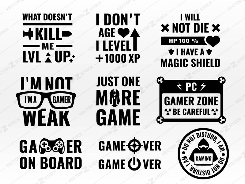 Gamer Quotes SVG Bundle, PC Quotes SVG, Gamer SVG, DXF, game over SVG, I don’t age i lvl up, Just one more game, Gamer on board