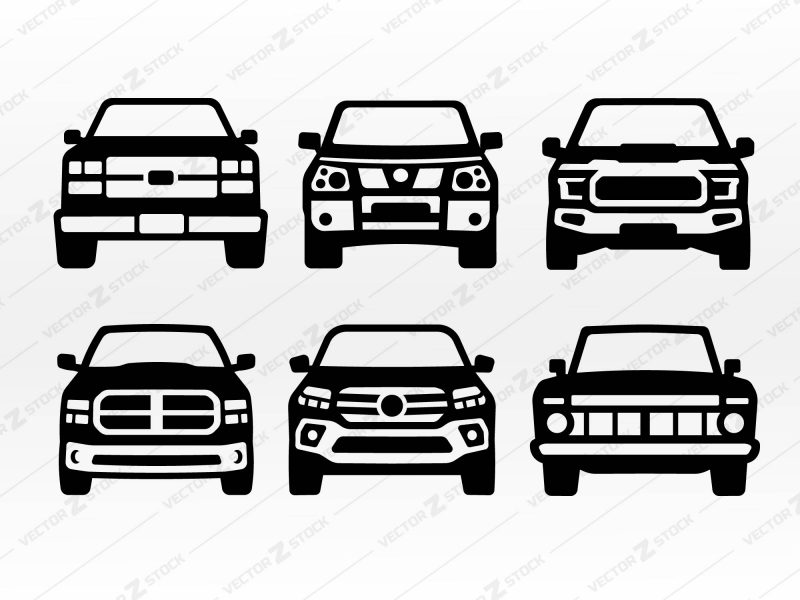 Pickup Front SVG Silhouette, Pickup SVG front, Truck SVG, Big truck SVG, Ford truck SVG, Dodge truck SVG, Chevrolet truck SVG, Truck vector, truck silhouette