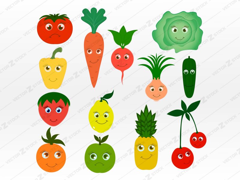 Cartoon Fruits Vegetables SVG, Fruit SVG, Apple SVG, Cherry SVG, Lemon SVG, Orange SVG, Vegetables SVG