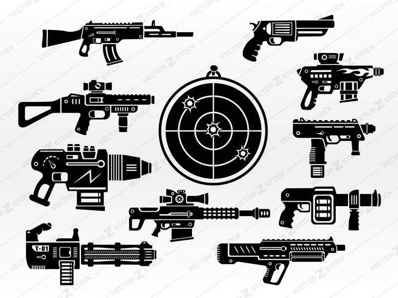 Toy gun SVG, Kids SVG, Pistol SVG, Rifle SVG, Revolver SVG, Shotgun SVG, Sniper rifle SVG, Space gun SVG, Nerf SVG, Weapon SVG