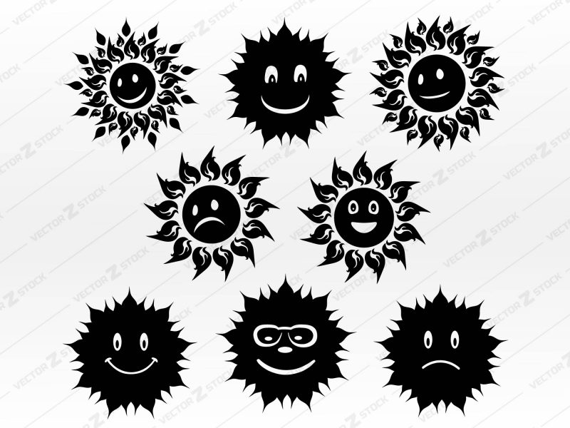 Funny sun SVG Silhouettes, Sun Face SVG, Sun SVG, smiling sun