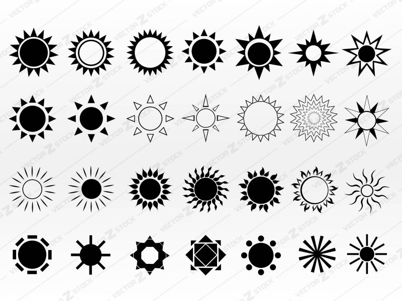 Sun SVG Vector Silhouettes, Sun SVG, Sunlight SVG, Sun Icons SVG, Sunshine SVG, Sunny SVG