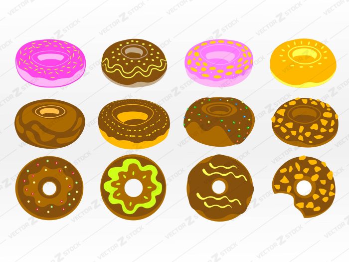 Caramel donut SVG, Chocolate donut SVG, Cream donut SVG, Donut with jelly beans SVG, Pink Donut SVG, Donut with nuts SVG, Donut SVG