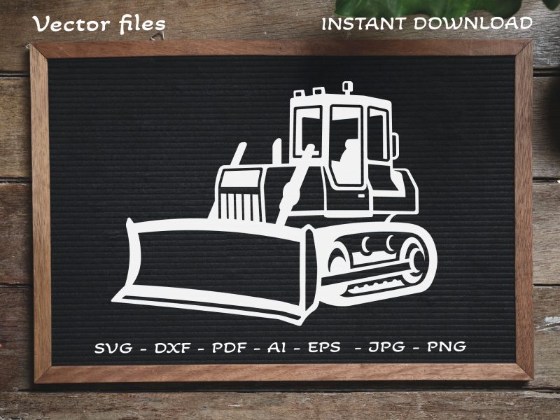 Bulldozer SVG Vector Silhouette, Tractor SVG, Construction SVG, DXF