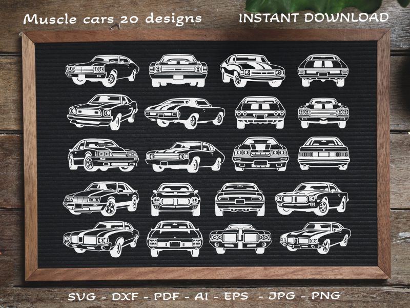 Classic Sports Cars SVG, American Muscle Cars SVG, Classic Car SVG, Car SVG, Muscle car SVG, Retro car SVG, Old car SVG, Mustang SVG, Chevrolet SVG, Ford SVG
