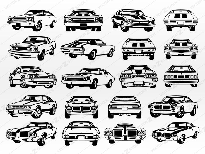 American Muscle Cars SVG, Classic Car SVG, Car SVG, Muscle car SVG, Retro car SVG, Old car SVG, Mustang SVG, Chevrolet SVG, Ford SVG, Oldsmobile SVG