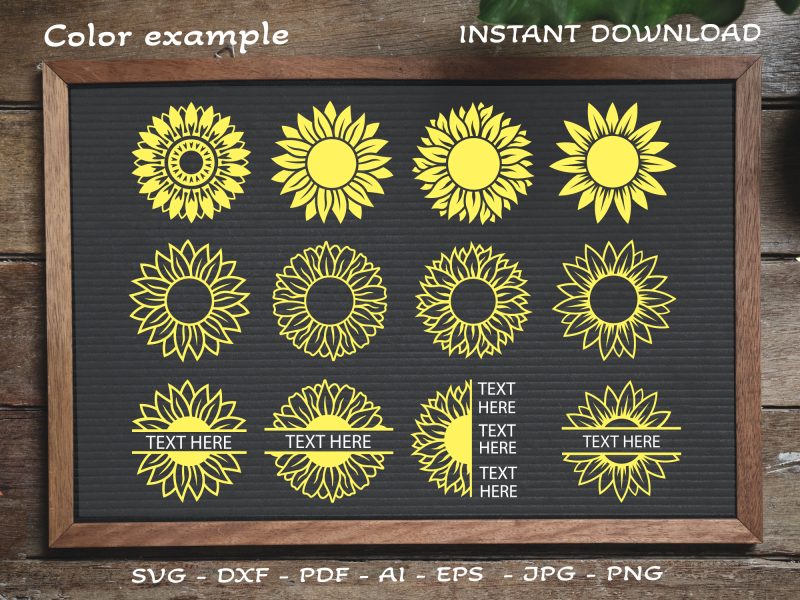 Sunflower SVG, Flower SVG, Monogram SVG, Nature SVG, Half Sunflower SVG, Mockup Sunflower SVG, Kids SVG, Design, Illustration, Style, Black, Color, Vector, SVG, illustration, Clip art, Silhouette, Vector