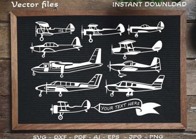 Airplane SVG Silhouettes, Airplane side SVG, Plane SVG, Biplane SVG, Pilot SVG, Cricut