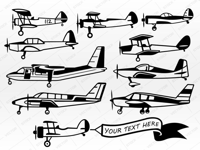 Airplane SVG Silhouettes, Airplane side SVG, Plane SVG, Biplane SVG, Pilot SVG, Airplane banner SVG, Cricut