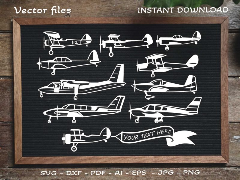 Airplane SVG Silhouettes, Airplane side SVG, Plane SVG, Biplane SVG, Pilot SVG, Cricut