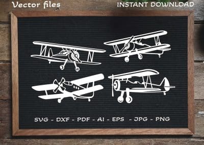 Biplane white SVG, DXF, PDF, AI, EPS, JPG, PNG