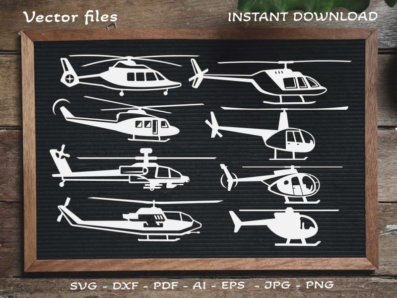 Helicopter vector files, Helicopter side SVG, Helicopter Silhouette, Files for Cricut
