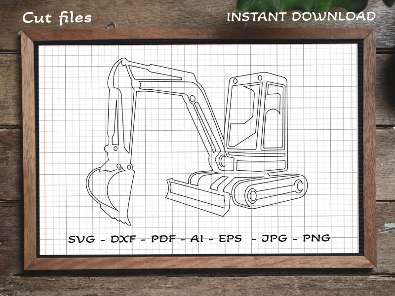 Mini excavator cut files SVG, excavator cutting files, excavator silhouette cameo