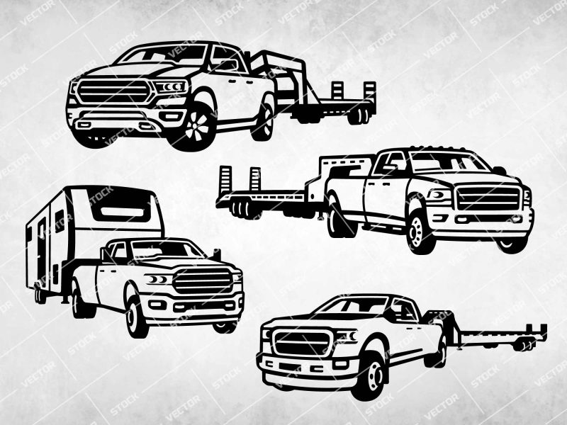 Pickup Truck Trailer SVG, Gooseneck SVG, Cargo transportation SVG, Pickup SVG, Truck SVG
