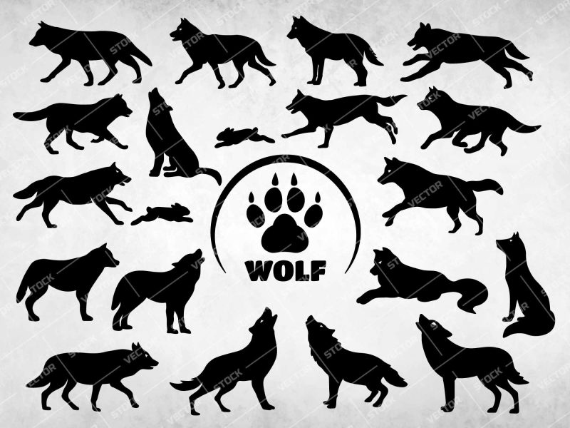 Wolf set SVG, Wolf SVG, Wolves SVG, Wolf howling SVG, Wolf running SVG, Wolf chasing prey SVG, Wolf lies SVG, Wolf vector, Wolf icon, Wolf silhouette