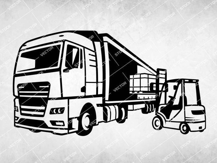 Forklift loading truck SVG, Truck SVG, Forklift SVG, Logistic SVG, Cargo SVG, Delivery SVG, Warehouse worker SVG, Loading Truck SVG