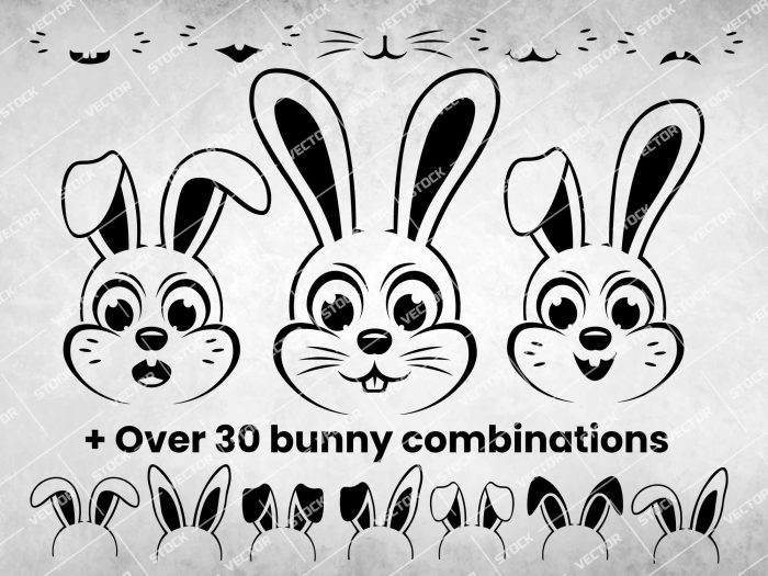 Rabbit Face SVG, Bunny face SVG, Rabbit SVG, Rabbit craft SVG, Rabbit ears SVG, Rabbit mouth SVG, Bunny SVG, Easter Bunny SVG, Easter SVG