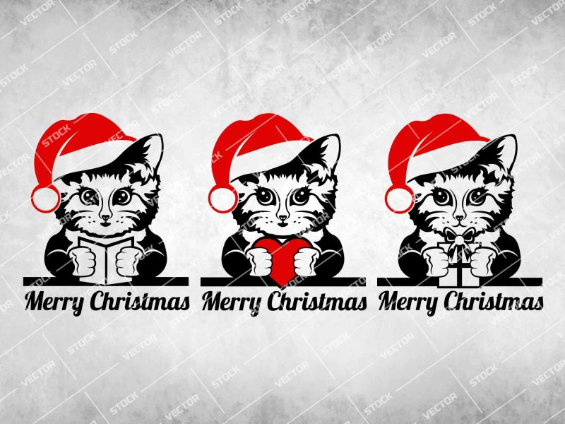 Christmas cat SVG, Cat SVG, Kitty SVG, Cat face SVG, Kitten SVG, Cat in the Christmas hat SVG, Merry christmas SVG