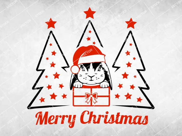 Christmas Rabbit SVG, Christmas Bunny SVG, Merry christmas SVG, Happy new year 2023 SVG, Rabbit SVG cut file, Christmas Rabbit with gift