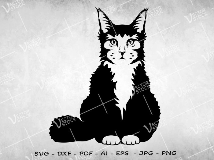 Maine Coon SVG, Meikun Cat SVG, Cat Vector Silhouette, Kitty SVG, Cat face SVG, Kitten SVG