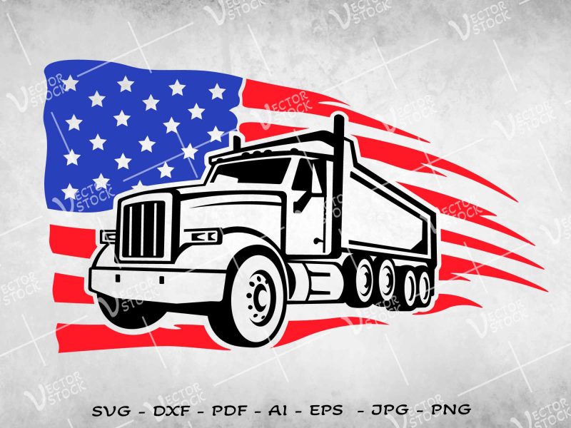 US Dump Truck SVG, Construction SVG, Dump Truck SVG, Gravel Truck SVG, Sand Truck SVG, USA Flag SVG