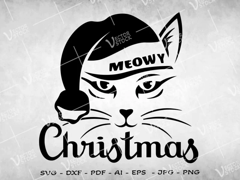 Christmas Cat SVG, Catr SVG, Meowy Christmas SVG, Christmas SVG, Merry Christmas SVG, Kitty SVG, Pet, Animal, Black, Fun, Silhouette, Vector, SVG Cut Files for Cricut