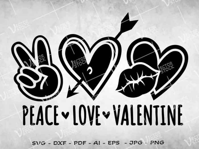 Peace love valentine SVG, Valentine SVG, Valentine's day SVG, Love SVG, Heart SVG, Lip SVG, Kiss SVG