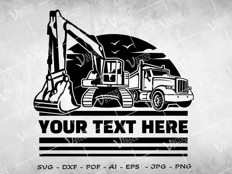 Excavator and dump truck logo SVG