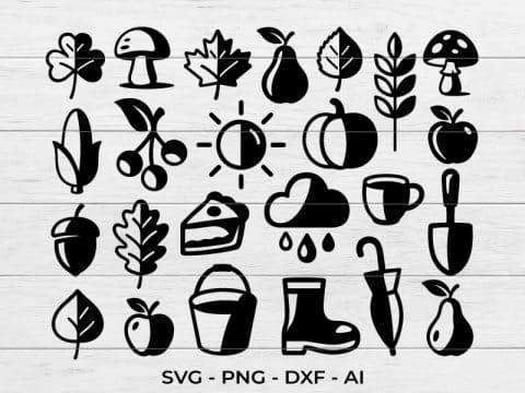 Fall Icons SVG | Autumn Harvest Clipart Bundle for Cricut